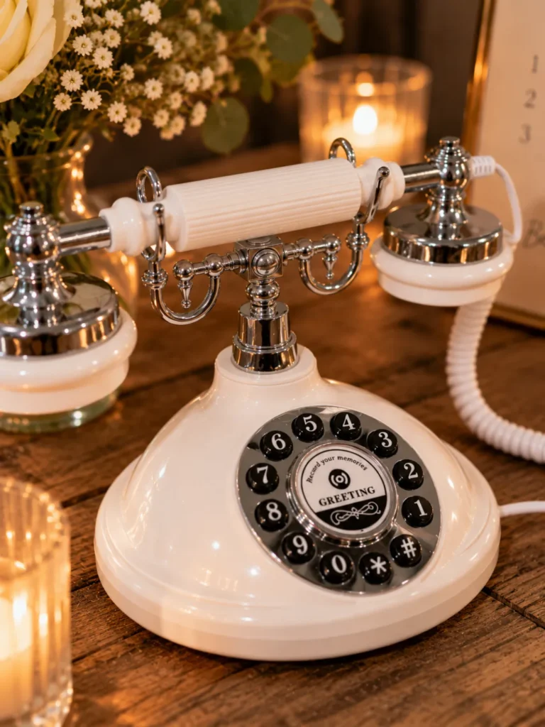 Audio gastenboek antiek wit: nostalgische telefoon van dichtbij