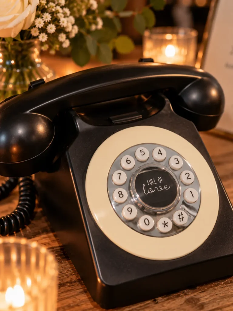 Audio gastenboek zwart: retro telefoon van dichtbij